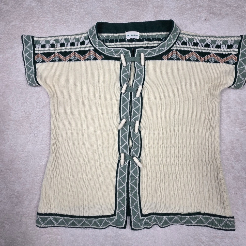 Alex Colman Cardigan Women‎ Medium Cream Green Vintage Toggle Geometric Knit